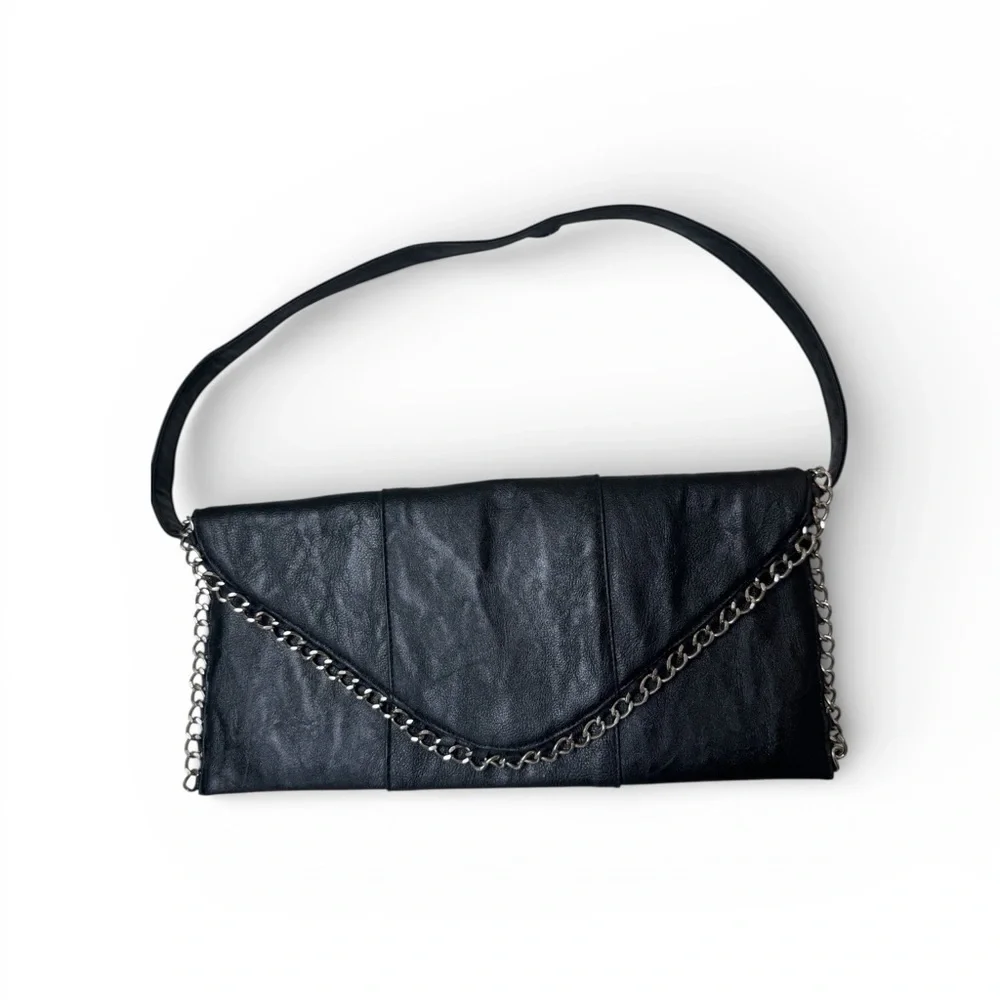 Black Leather Chain Strap Clutch